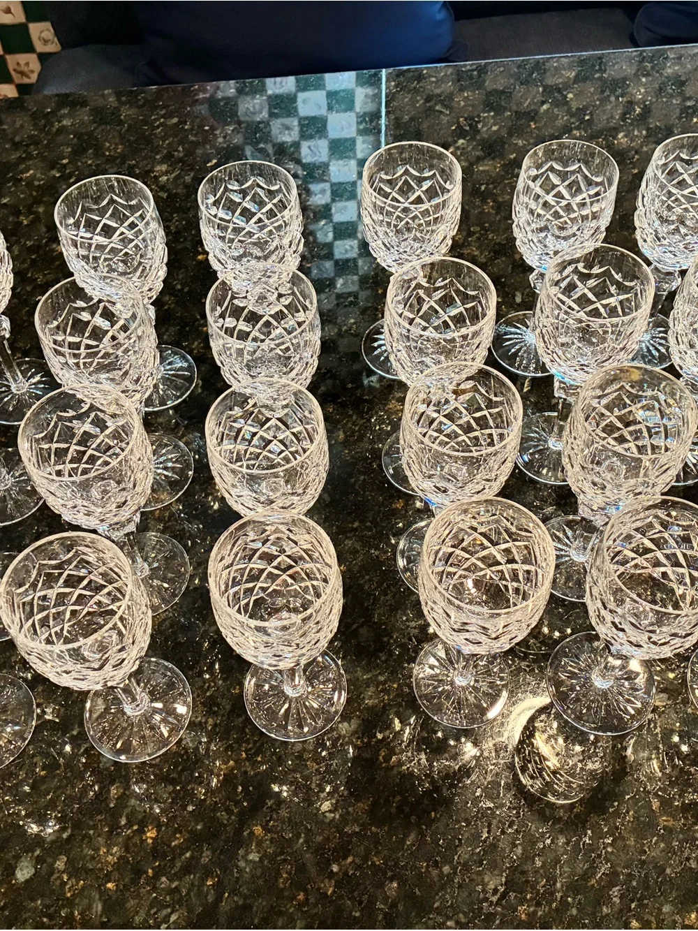 24 Waterford “Powerscourt” Claret Wine glasses $25. each!